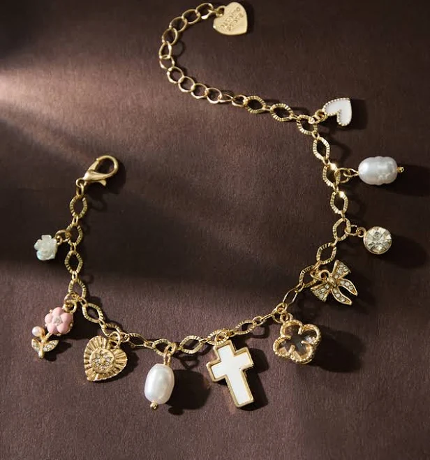 accessory Altar'd State Cross Pearl Charm Bracelet Altar'd State $28