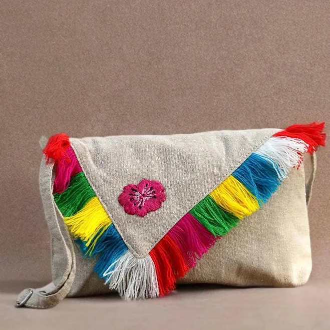 bag Anekaant Boho Natural & Multi Floral Embroidered Cotton Canvas Sling Bag Etsy - Seller $22.2