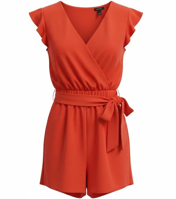 romper Ann Taylor Pants & Jumpsuits | Ann Taylor Coral Orange Wrap Romper With Self Tie Belt | Color: Orange | Size: 4 | Benbryant833's Closet Poshmark $23