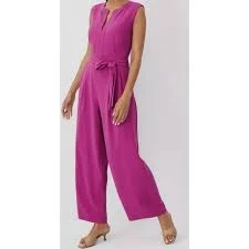 romper Ann Taylor Women's Magenta Split Neck Sleeveless Romper Wide Leg Belted Size 4 Poshmark $32