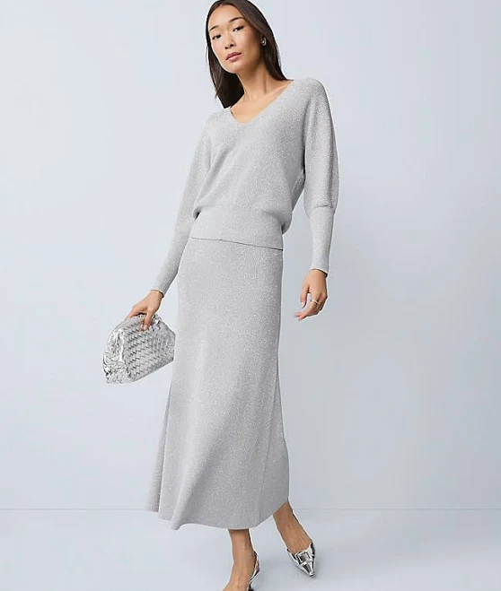 skirt Ann Taylor Women's Ribbed Lurex Midi Skirt Ann Taylor $76.99