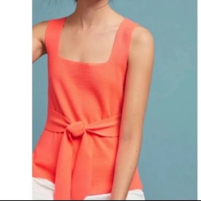 top Anthropologie Bright Salmon Coral Knit Crop Tank Top Sleeveless Waist eBay - 0livegre3n $26.25