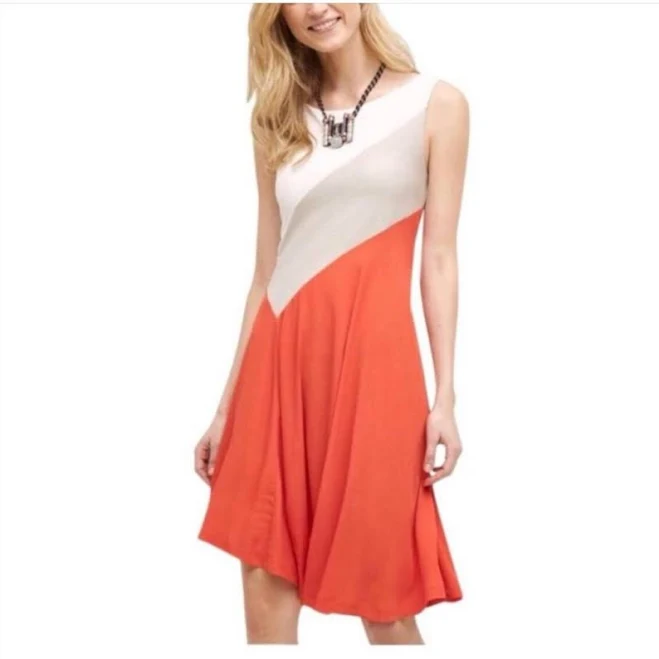 dress Anthropologie Dresses | Anthropologie Color-Block Midi Dress | Color: Orange/White | Size: M | Aspark99's Closet Poshmark $35