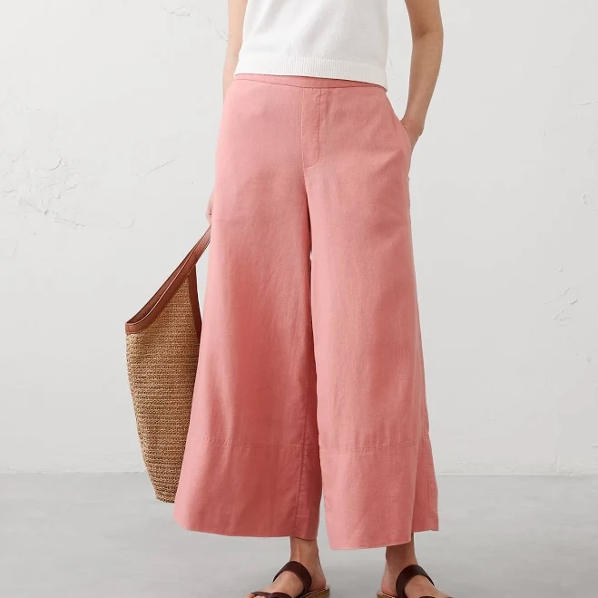 pants Anyday Women's High-Rise Wide-Leg Linen-Blend Cropped Pants Banana Republic Factory $80