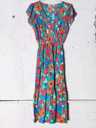 dress Aqua Teal Coral Peach Floral Vneck Ruffle Midi Dress- Sale The Pink Pineapple Boutique $49