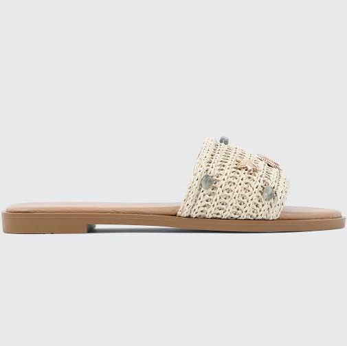 shoes Ardene Women's Embellished Raffia Flat Sandals Ardene $18.83