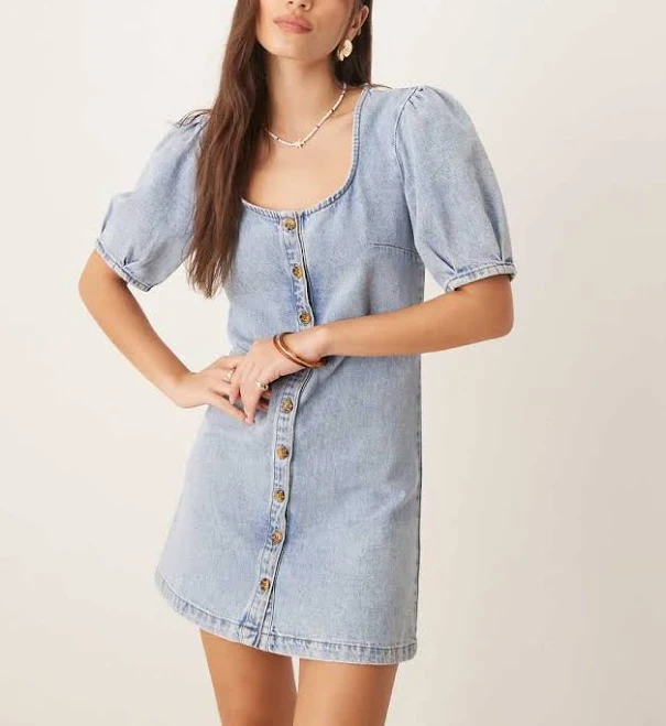 dress ASOS Design Denim Button Through Mini Dress with Puff Sleeves ASOS $20.99