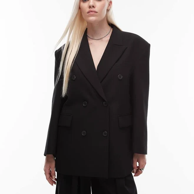 outerwear ASOS DESIGN double breasted oversized blazer in black ASOS $87.2