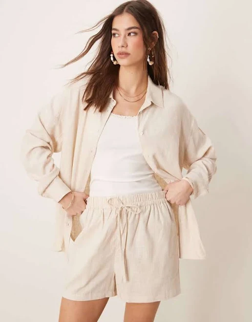 matching set ASOS DESIGN oversized linen look shirt in natural - part of a set-Neutral ASOS $26.59