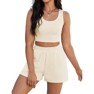 two piece set ATHLECHIC Women's Ribbed Knit Crop Tank Tops Short Sets with Pockets Travel Outfits 2 Pcs Target $28.99