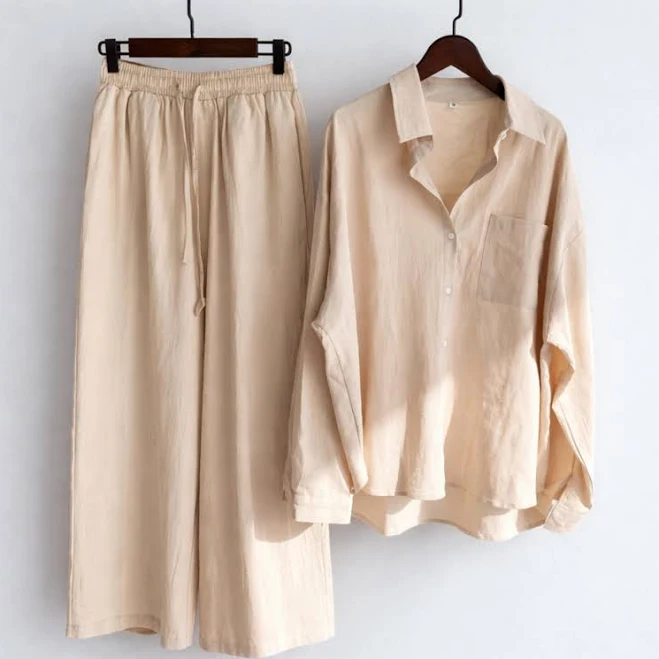 matching set avexora Linen Wide Leg Pants Set, Oversized Button Shirt, Minimalist Resort Wear Etsy - Seller $69.68