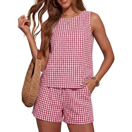 matching set Avrnliq Women's Gingham Checkered Two Piece Set Walmart - SUNVIT Fashion $13.34