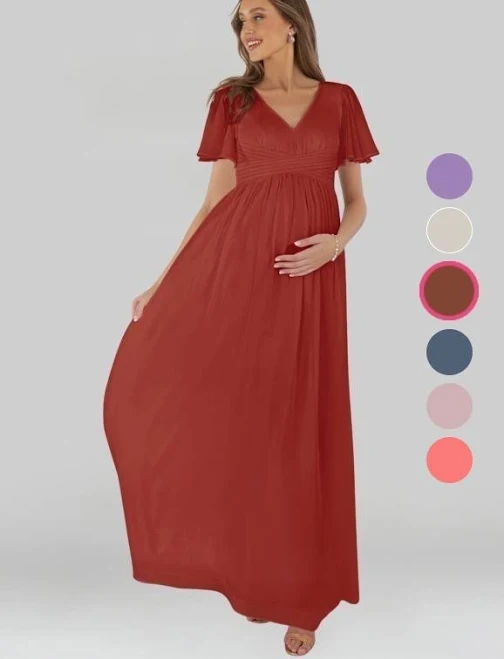 dress Azazie A-Line/Princess V-Neck Floor-Length Chiffon Maternity Bridesmaid Dresses Azazie.com $79