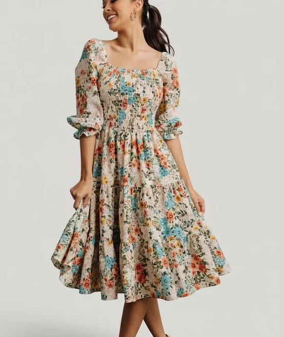 dress Baltic Born Marta Smocked Floral Midi Dress Baltic Born $124