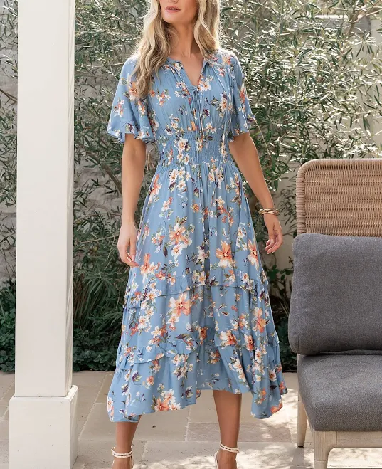 dress Baltic Born Spell Boho Midi Dress Blue & Peach Floral Baltic Born $74