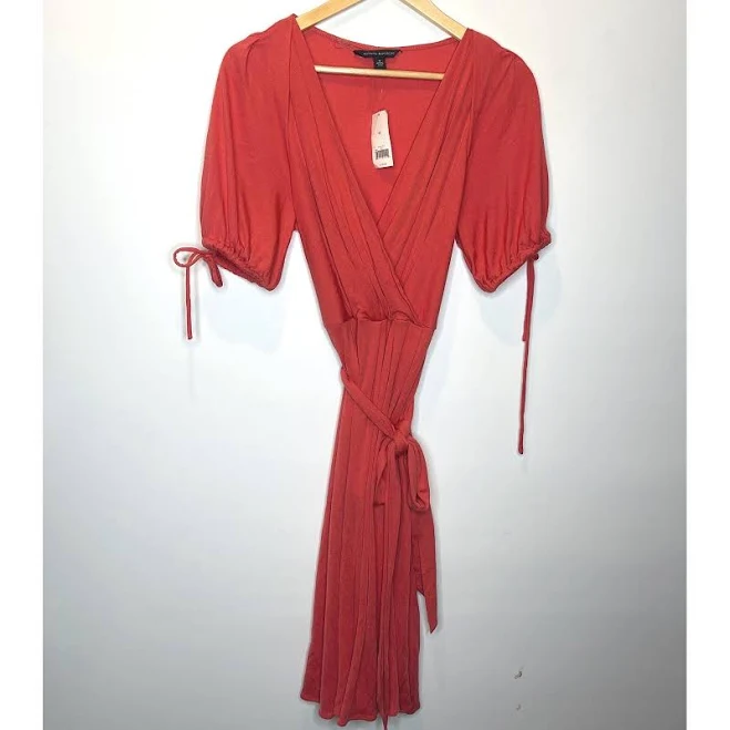 dress Banana Republic Coral Wrap Midi Dress Tie Waist Puff Sleeve eBay $32