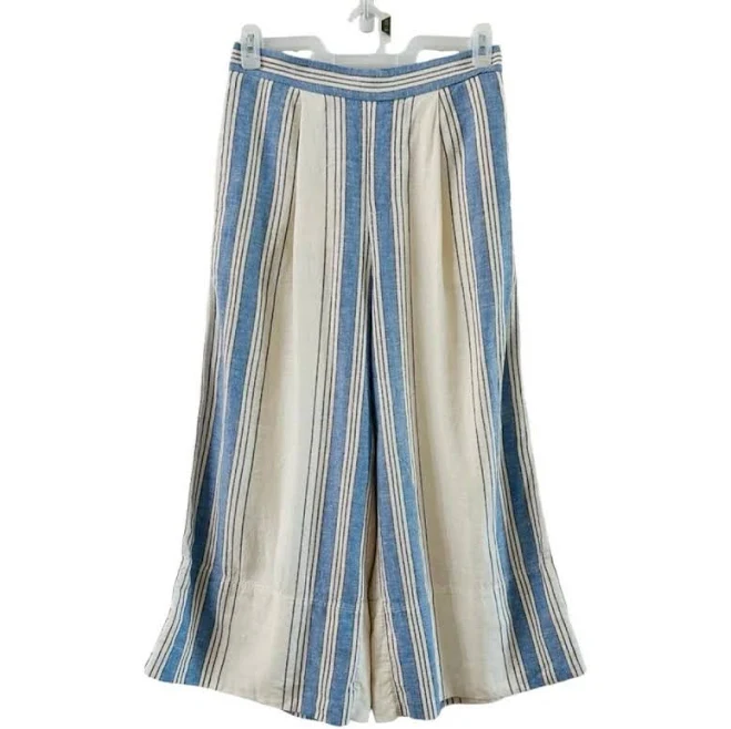 matching set Banana Republic Factory Linen Blend Wide Leg Cropped Pant Blue Striped eBay - lagoode_61 $20