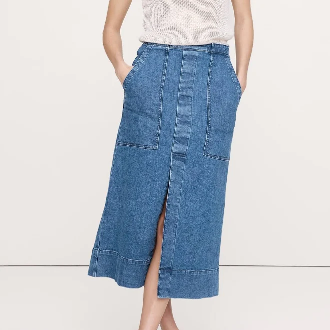 skirt Banana Republic Women's Denim Front-Slit Midi Skirt Banana Republic $100