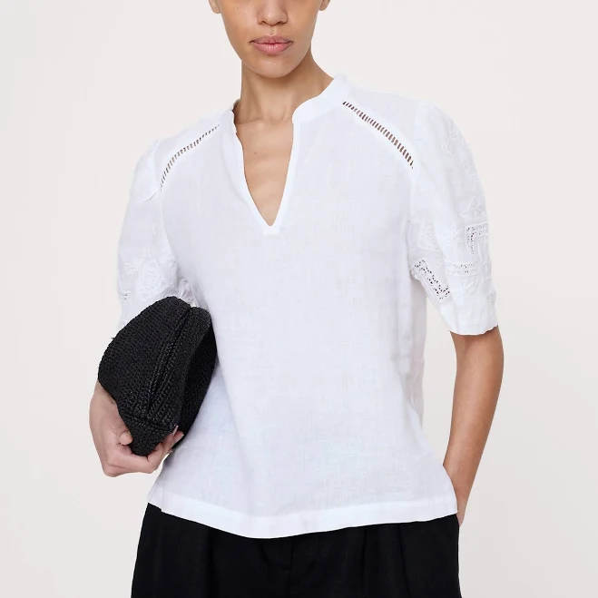 top Banana Republic Women's Embroidered Linen Puff-Sleeve Top Banana Republic $130