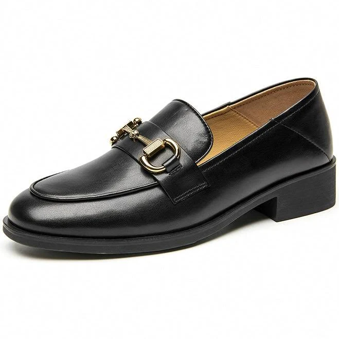 shoes Beautoday Women's Calfskin Leather Horsebit Loafers with Metal Buckle BeauToday $85.99