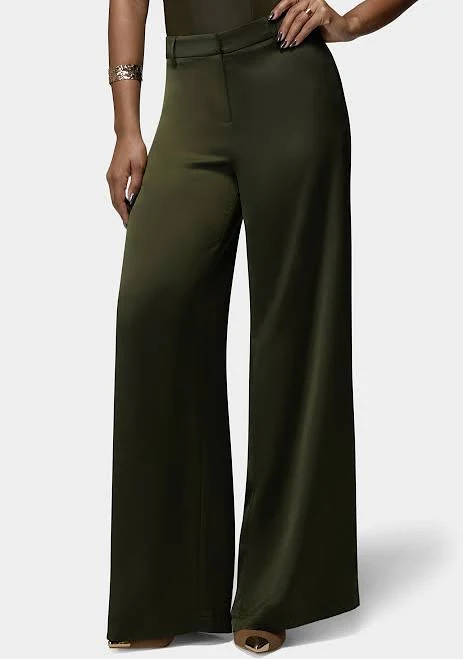 trousers Bebe Women's High Waist Satin Ultra Wide Leg Pants bebe $59.99