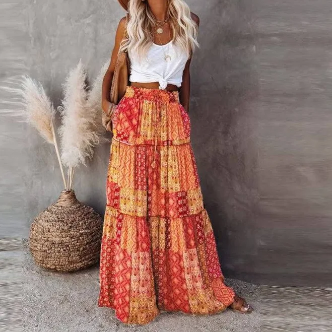 skirt Bohemian Flowy Floral Maxi Skirt Boho Beach Hut $59.95