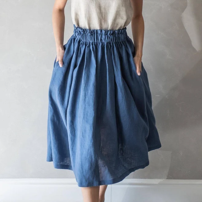 skirt Bohemian Linen High Waisted Midi Skirt with Pockets Etsy - linenfairytales $84.67