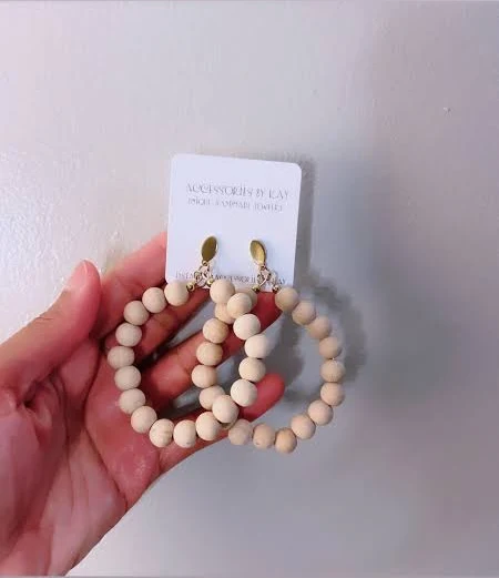 accessory Boho Chic Natural Wood Beaded Hoop Earrings Etsy - Seller $15.75