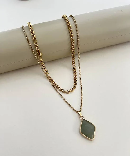 accessory Boho Chic Statement Classic Gold Necklace with Green Aventurine Etsy - Eklectyc $38