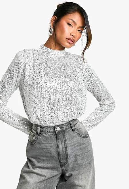 bodysuit Boohoo High Neck Sequin One Piece boohoo USA $28