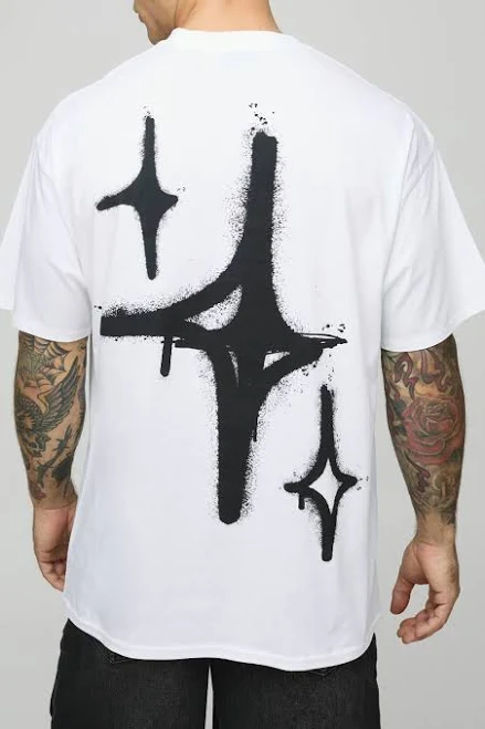 outerwear boohooMAN Men's Oversized Graffiti Spray Star T-Shirt boohoo USA $15