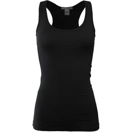 top Bozzolo Women's Basic Cotton Spandex Racerback Solid Plain Fitted Tank Top -rt1777, Size: Large, Black Walmart - StyleShopUSA $12.99