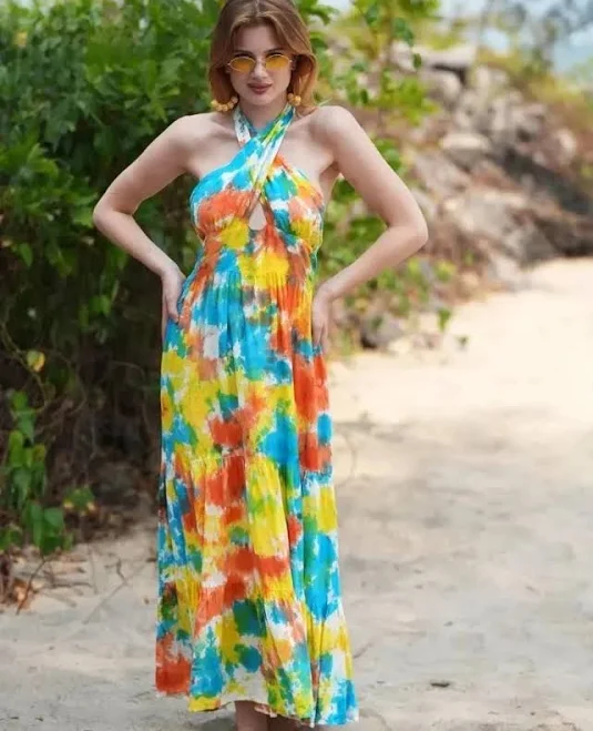 dress Bright Multicolor Tie Dye Halter Maxi Dress – Boho Backless Summer eBay $60