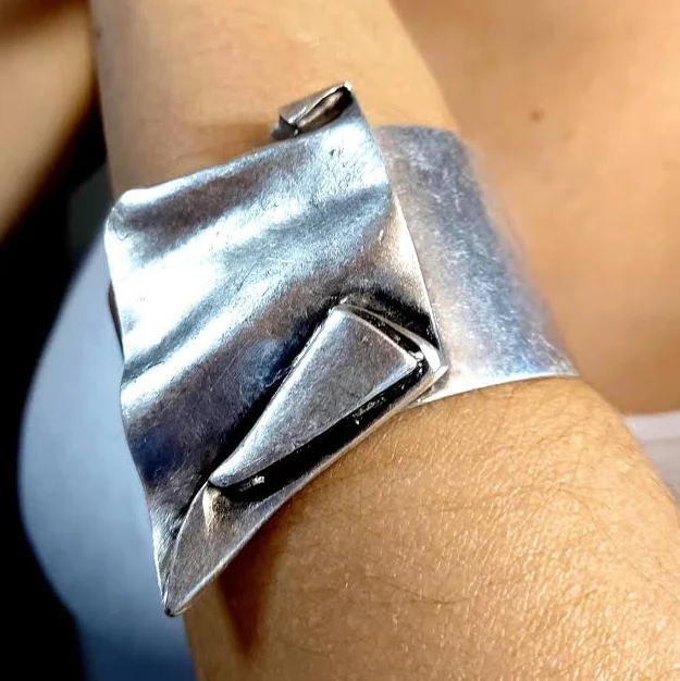 accessory Brutalist Asymmetrical Chunky Wide Sculptural Silver Bracelet Etsy - Seller $55.89