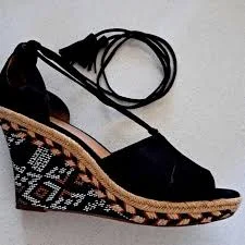 shoes Cabi Women's Shoe Isla Navy Suede Wedge Espadrille Boho Ankle Tie Jute Trim Sz 9 eBay $50