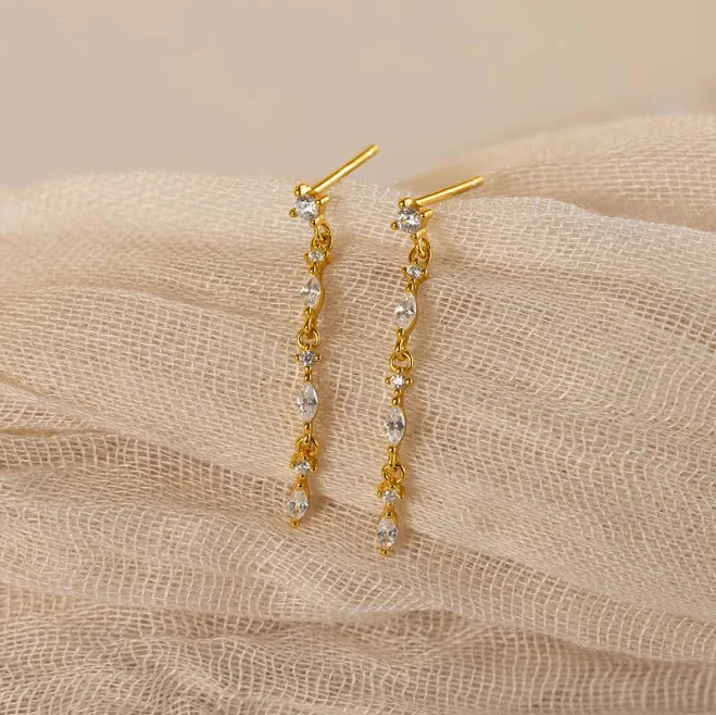 accessory Caitlyn Minimalist Dainty Marquise Diamond Chain Drop Stud Earrings in 18K Gold Caitlyn Minimalist $29.6