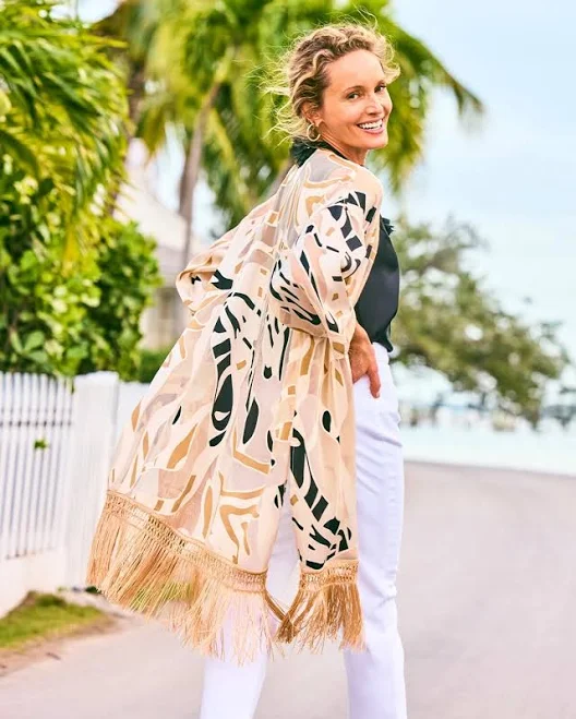 kimono Chico's Women's Woven Long Fringed Kimono Chico's $119.63