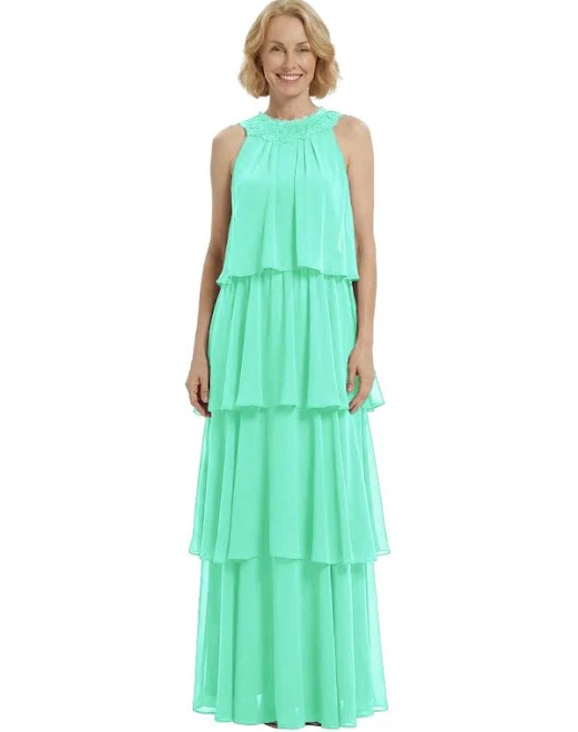 dress Chicsew Modern Halter Chiffon Tiered Maxi Mother of the Groom Dress chicsew $149.99