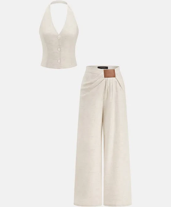 matching set Commense Linen Blend Halter Buttoned Top & Pants Set Commense $69