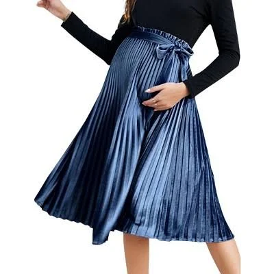 skirt Coolmee Women's Maternity Pleated Elastic High Waisted Midi Length Skirt with Belt Target $34.99