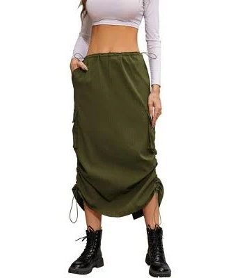 maxi skirt Coolmee Women's Ruched Vintage Slit Cargo Maxi Skirt with Pockets Target $30.99
