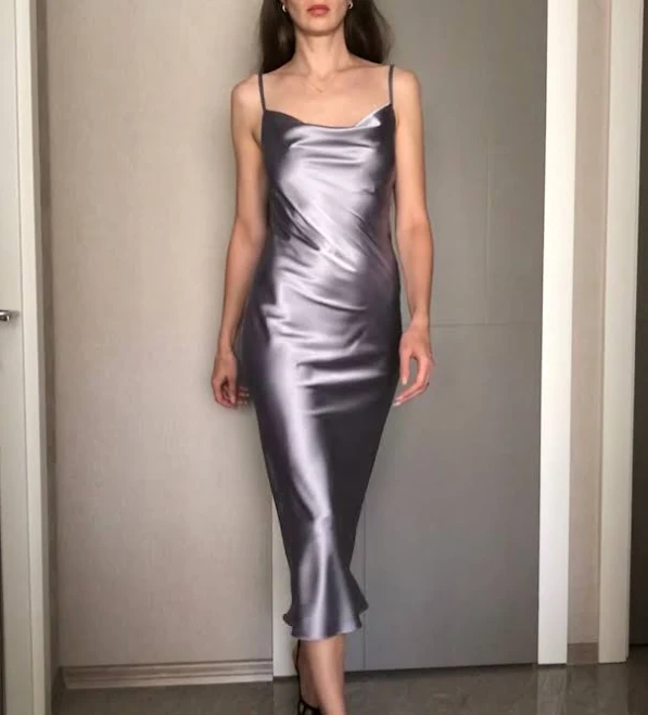 dress Cowl Neck Silk Satin Midi Length Slip Dress Etsy - Seller $135