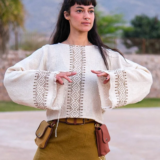 top Cream Embroidered Bell Sleeve Top Boho Peasant Blouse Etsy - CrystalHealStore $33.59