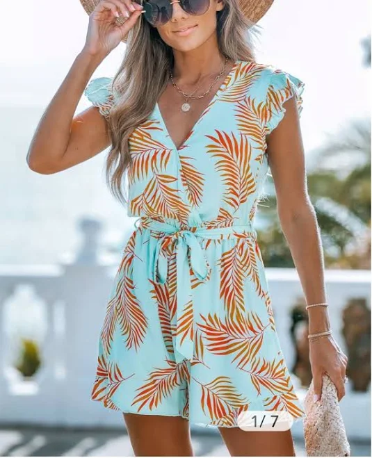 romper Cupshe Teal & Orange Flutter Sleeve Romper Size Medium eBay $21