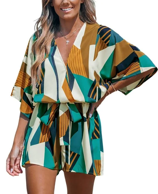 romper Cupshe Women's Abstract Geo Dolman Straight Leg Romper Macy's $48.44