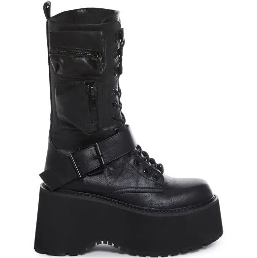 shoes Current Mood Obsidian Platform Zip-Up Boots - Black - BLACK / US 9 Dolls Kill $87.2