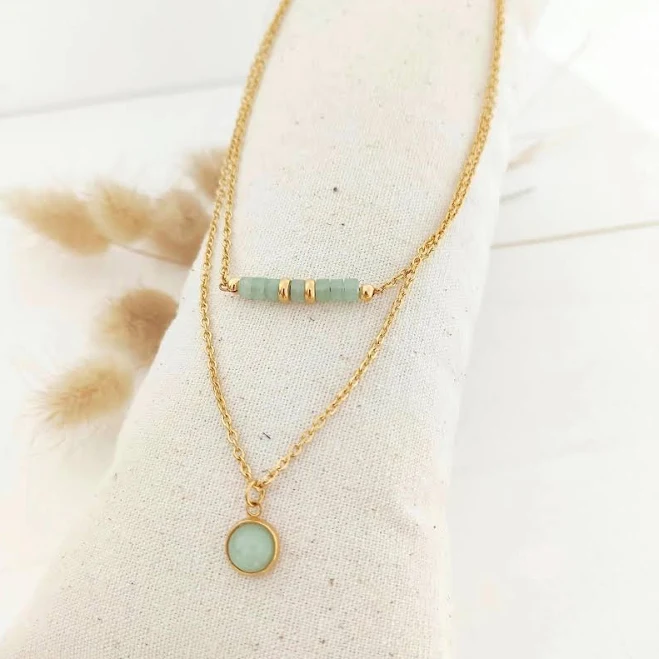 accessory Dainty Gold Stainless Steel Layered Necklace with Natural Stone Etsy - lilotfilles $35.44