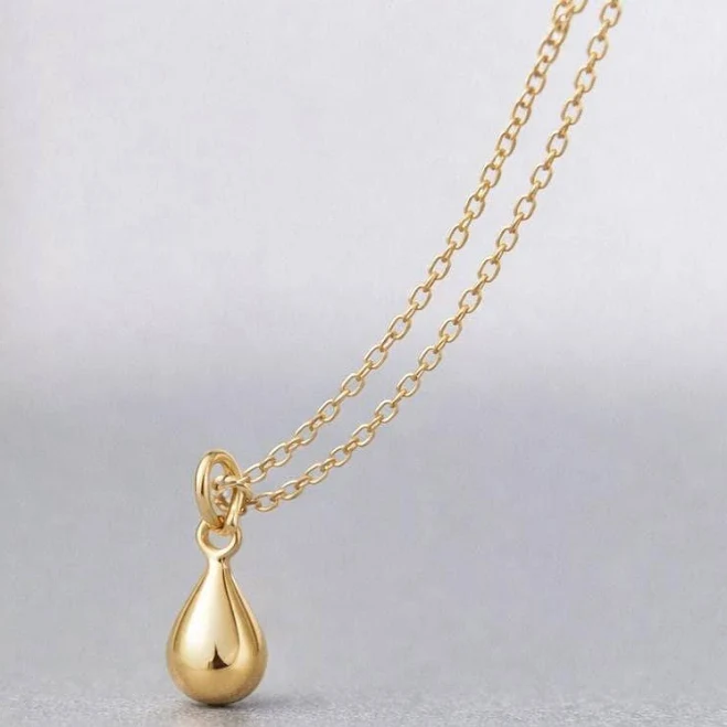 accessory Dainty Solid Gold Teardrop Pendant Necklace Etsy - thalassajewelry $228.24