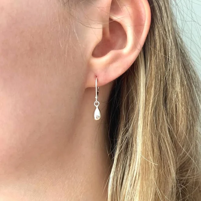 accessory Dainty Sterling Silver Teardrop Lever Back Dangle Earrings Etsy - juliegarland $32