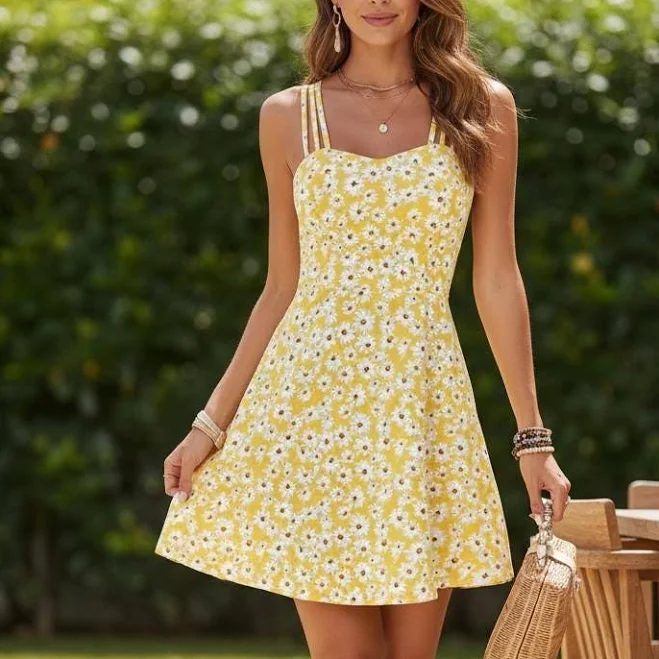 dress Daisy Print Triple Strap Mini Sundress Etsy - Seller $40